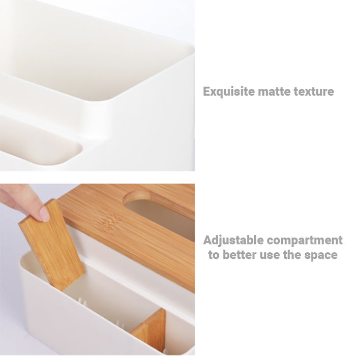 Lecluse Plastic Tissue Box Wood Cover Paper Dispenser Multifunction Large Capaci