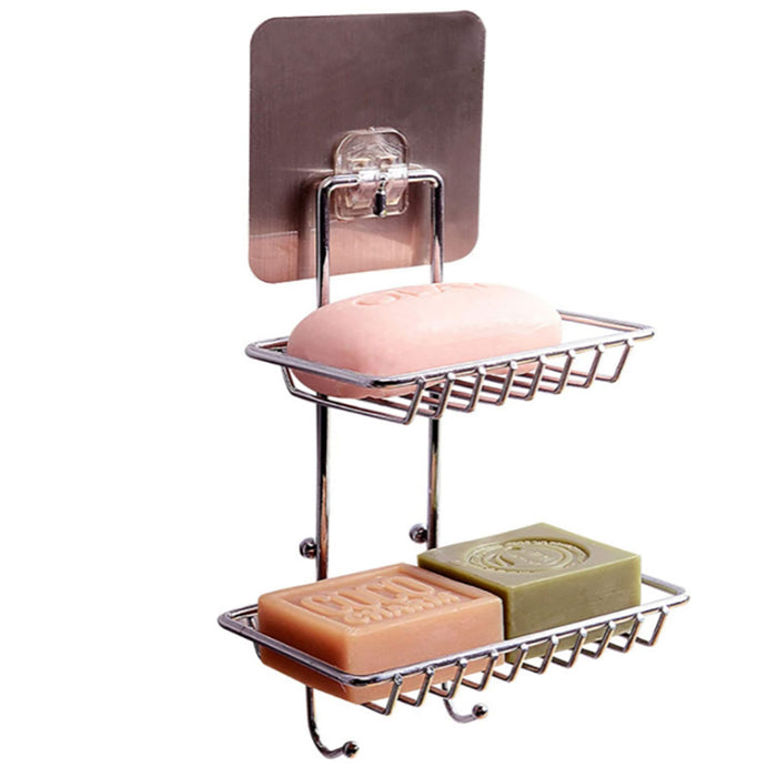 Lecluse 2 Tier Stainless Soap Box Holder Dish with Hooks Steel Bar Holder for Sh