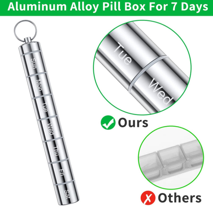Lecluse Aluminum Alloy Pill Box 7 Day Weekly Small Pill Box Organizer Portable W
