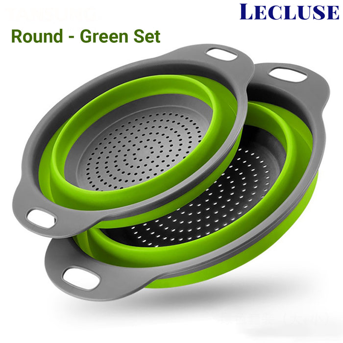 2Pk Lecluse Foldable Colander Set Kitchen Vegetable Fruit Washing Basket Drainer
