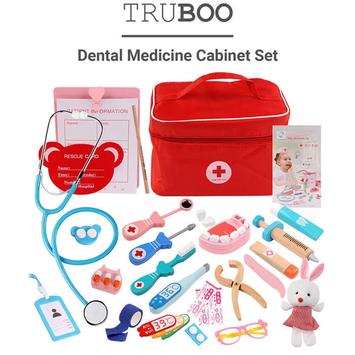 Truboo Kids Dentist Toy Set Children Doctor Pretend Role Play Medicine Box Wood