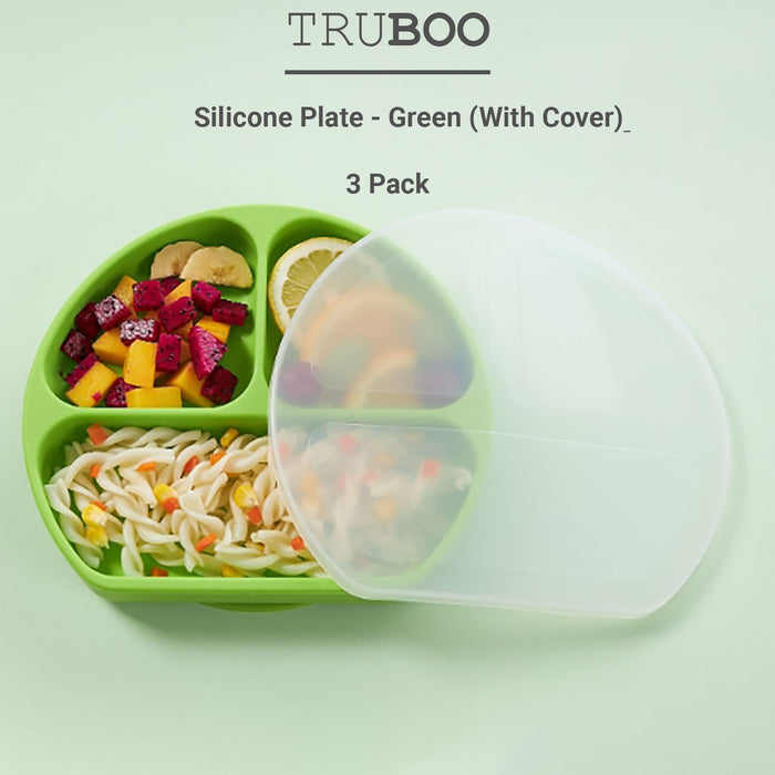 Truboo 3x Baby Divided Plate Toddler Feeding Tableware Fork Spoon Unbreakable