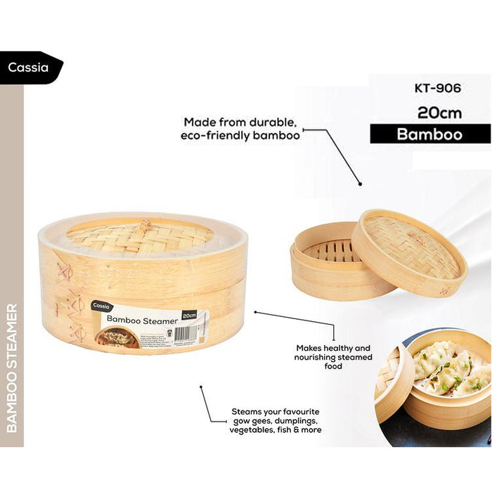 Bamboo Steamer Yumcha Dumpling Round 2 Tier Lid Steam Durable 20cm 25.5cm 28cm
