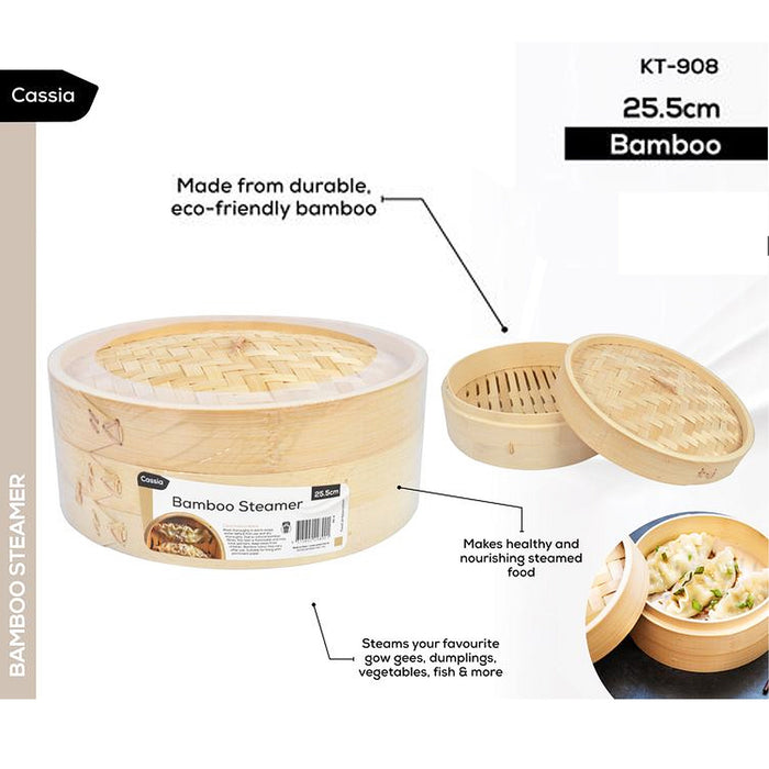 Bamboo Steamer Yumcha Dumpling Round 2 Tier Lid Steam Durable 20cm 25.5cm 28cm