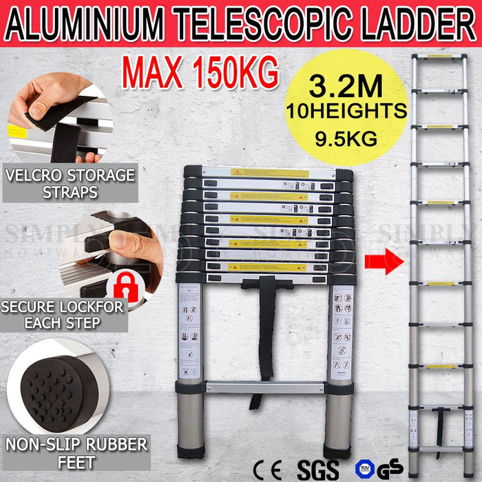 Telescopic Aluminium Ladder Multipurpose 3.8 5M Folding Step Extension Platform - Simply Homeware